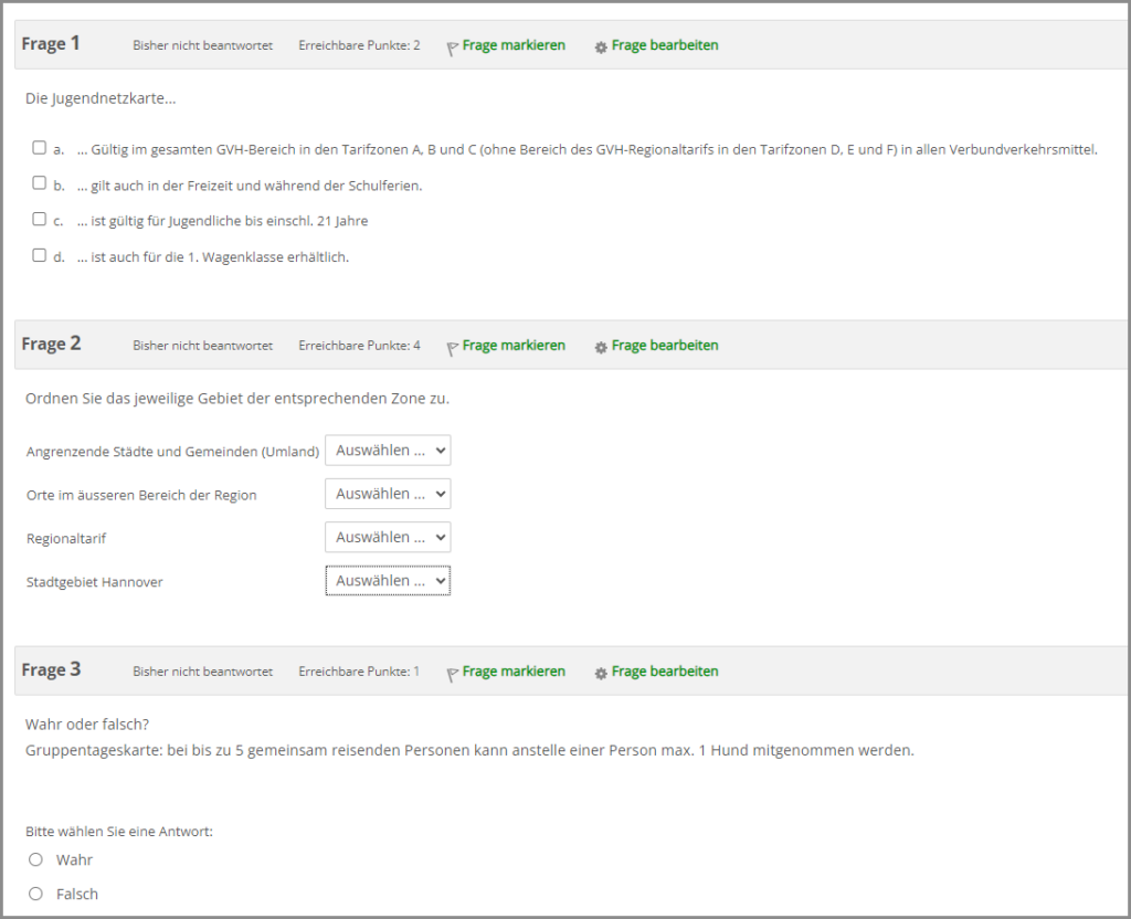 E-Learning MeLearn:: Screenshot von einem Test
